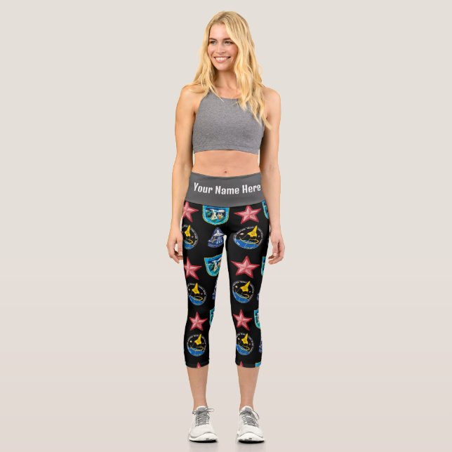 Sign Patches High Waisted Capris (Front)