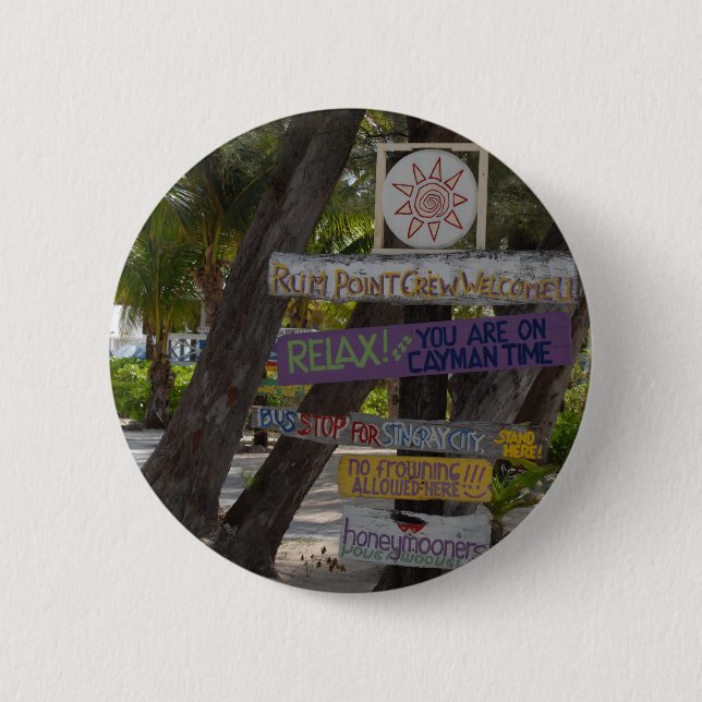 Sign post Rum Point Grand Cayman 6 Cm Round Badge (Front)
