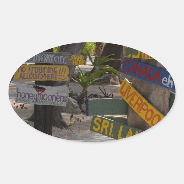 Sign Post Rum Point Grand Cayman Oval Sticker (Front)