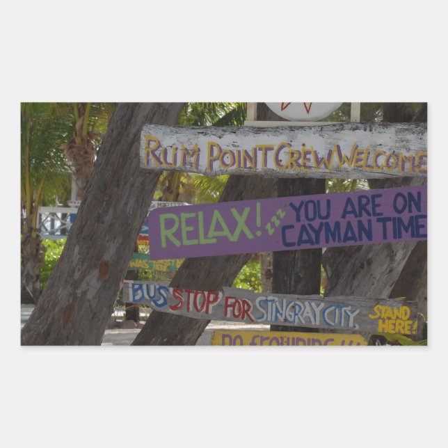 Sign post Rum Point Grand Cayman Rectangular Sticker (Front)
