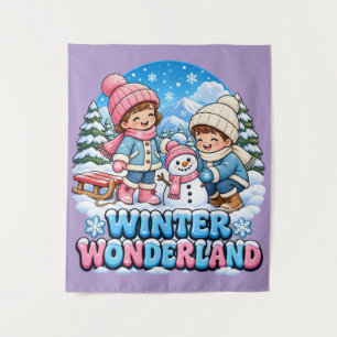 Sign Retro Kids Winter Wonderland Tapestry
