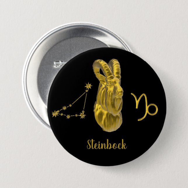 sign Steinbock, gold 7.5 Cm Round Badge (Front & Back)