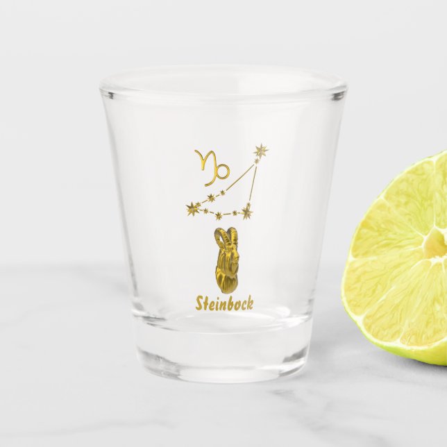 sign Steinbock, gold Shot Glass (Front)