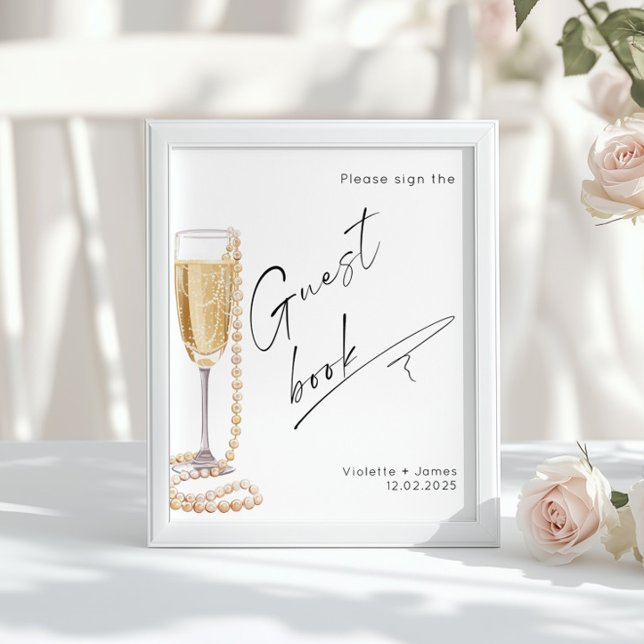 Sign the Guest Book Minimalist Pearls and Prosecco (Creator Uploaded)