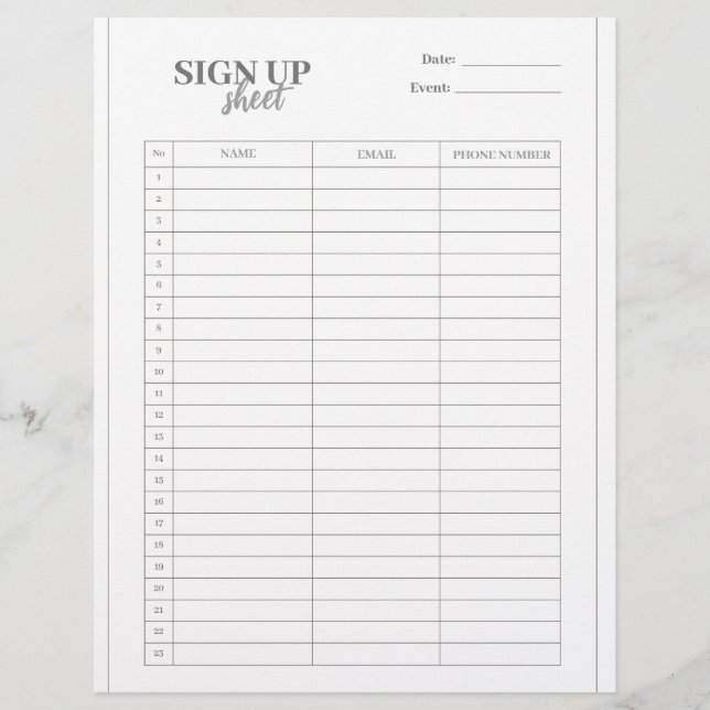 Sign up form template flyer (Front)