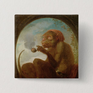 Sign with a monkey smoking a pipe 15 cm square badge