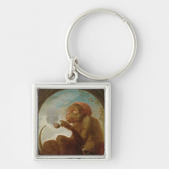 Sign with a monkey smoking a pipe key ring (Front)