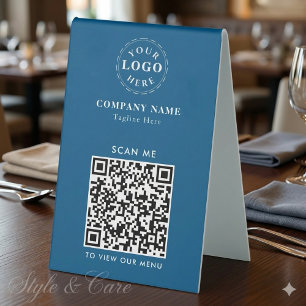 Signal Blue QR Table Tent for Menu or Checkout