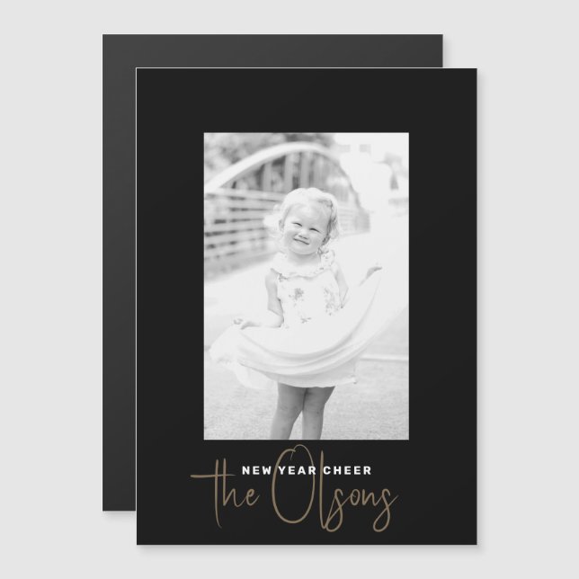Signature Cheer Chic Black New Years Photo Card (Front/Back)