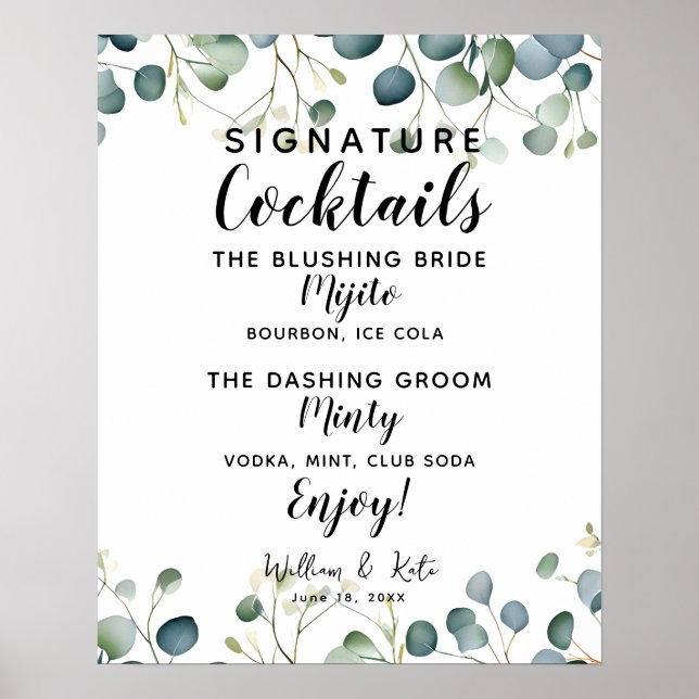Signature Cocktail bar eucalyptus wedding bar Poster (Front)