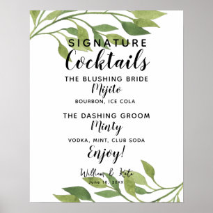 Signature Cocktail bar sign botanical wedding