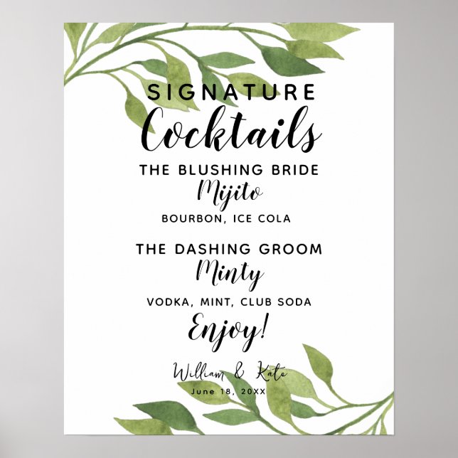 Signature Cocktail bar sign botanical wedding (Front)