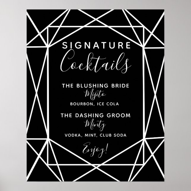 Signature Cocktail bar sign geometric wedding (Front)