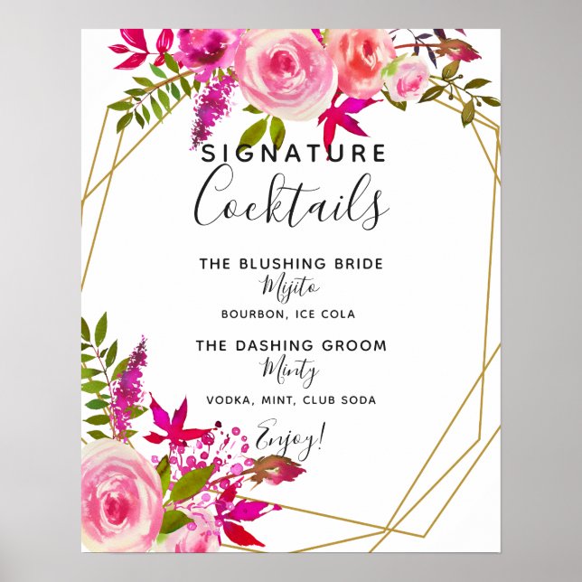 Signature Cocktail bar sign geometric wedding (Front)