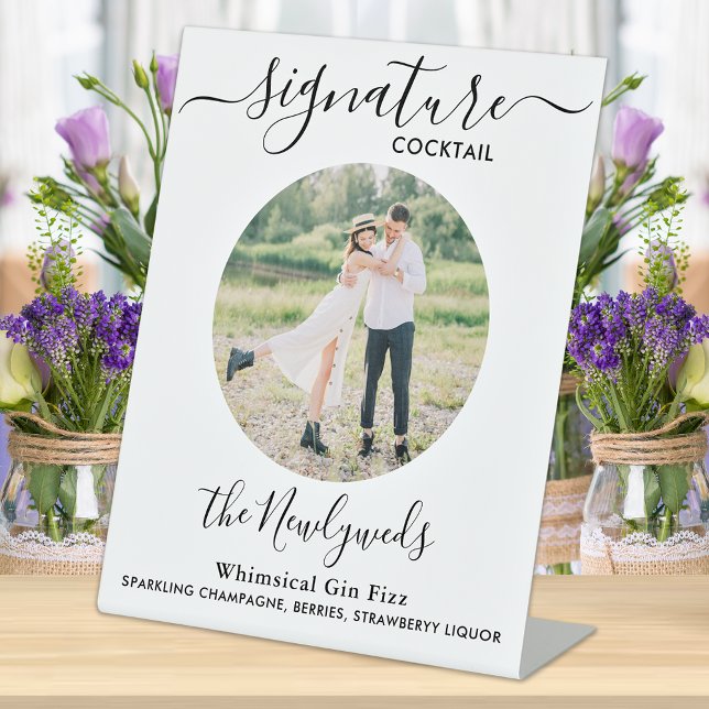 Signature Cocktail Custom Photo Wedding Drink Bar  Pedestal Sign (Creator Uploaded)