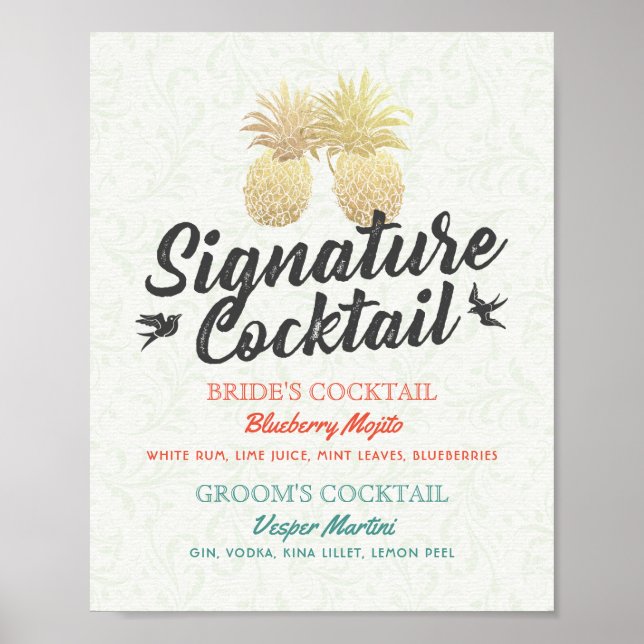 Signature Cocktail Drink Menu Wedding Decor Sign (Front)
