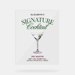 Signature Cocktail Green & Red Classy Acrylic Sign