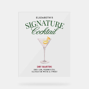 Signature Cocktail Green & Red Classy Acrylic Sign