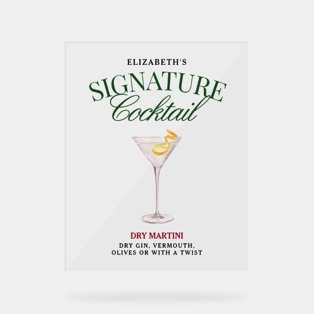 Signature Cocktail Green & Red Classy Acrylic Sign (Front)