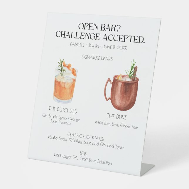 Signature Cocktail Open Bar Wedding Sign (Front)