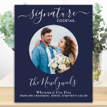 Signature Cocktail Photo Navy Blue Wedding Bar  Poster<br><div class="desc">Signature Drinks ! Simple yet elegant calligraphy, this signature drink bar sign features one cocktail 'the Newlyweds', personalised with your drink of choice. Customise this elegant wedding sign with your favourite engagement photo or couples photo, name and signature drink! You can also customise the photos for signature drinks from your...</div>