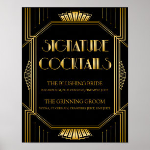 Signature Cocktail Wedding Sign   Gatsby Art Deco