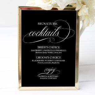 Signature Cocktails Black White Wedding Sign