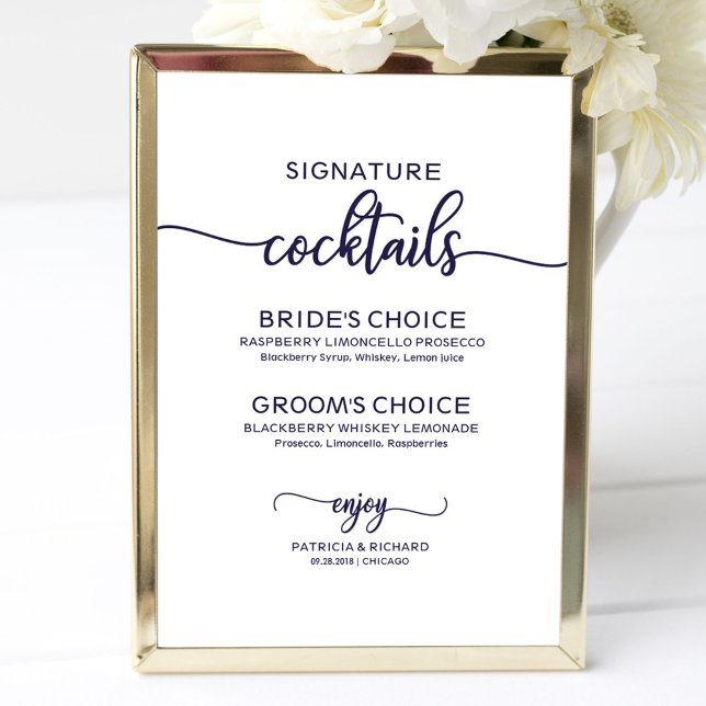 Signature Cocktails Chic Navy Blue Wedding Sign (Creator Uploaded)