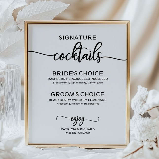 Signature Cocktails Elegant Script Wedding Sign (Creator Uploaded)