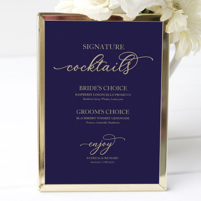 Signature Cocktails Gold Script Navy Blue Sign (Creator Uploaded)