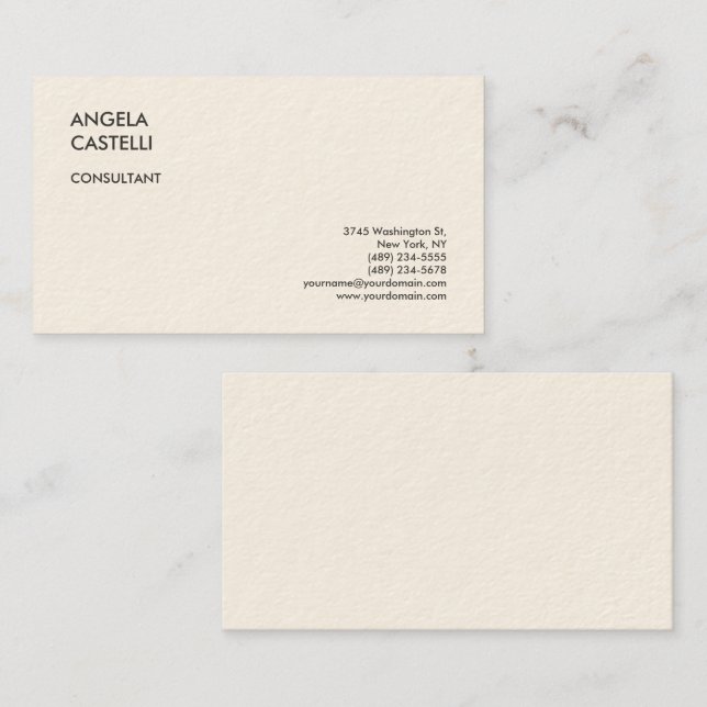 Signature Cream Trendy Modern Minimalist Plain Business Card (Front/Back)