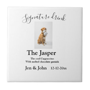 Signature drink add pet photo name date year text ceramic tile