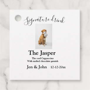 Signature drink add pet photo name date year text favour tags