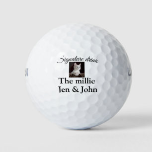 Signature drink add pet photo name date year text  golf balls
