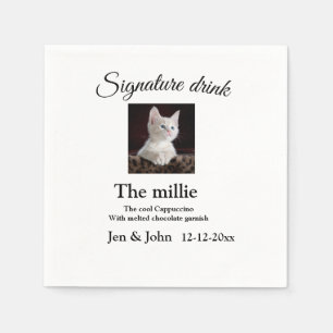 Signature drink add pet photo name date year text napkin