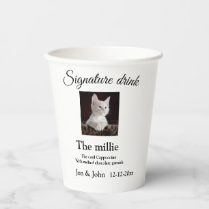Signature drink add pet photo name date year text paper cups