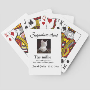 Signature drink add pet photo name date year text playing cards
