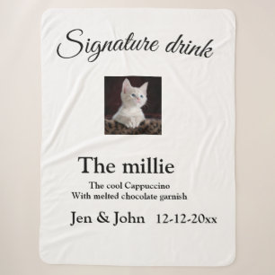 Signature drink add pet photo name date year text sherpa blanket