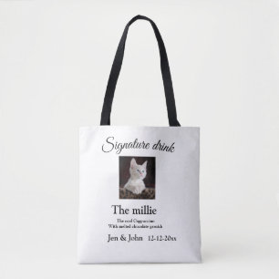Signature drink add pet photo name date year text tote bag