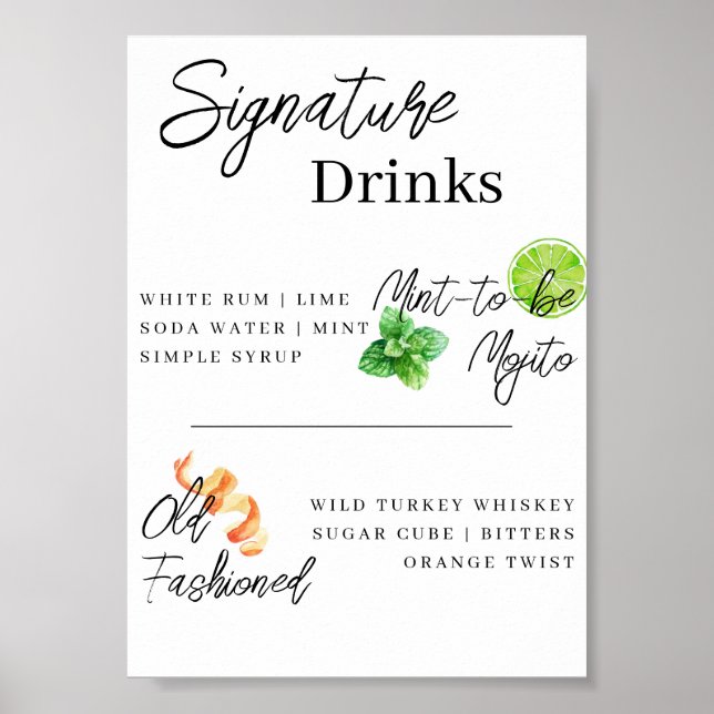 Signature Drink Bar Menu Poster (Front)