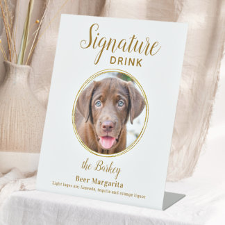 Signature Drink Elegant Gold Pet Wedding Photo Pedestal Sign