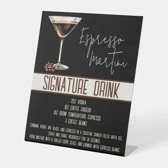 Signature Drink, Espresso Martini, Party Menu Pedestal Sign (Front)