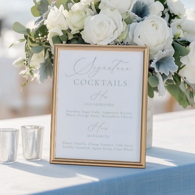 Signature Drink Sage Green & White Wedding Menu (Signature Drink Sage Green & White Wedding Menu)