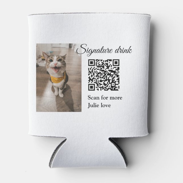 Signature drink scan QR code add pet photo name  Can Cooler (Front)