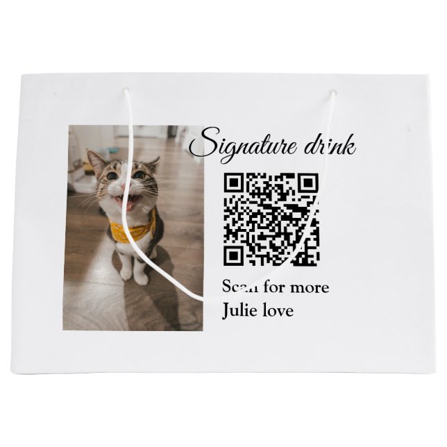 Signature drink scan QR code add pet photo name  Large Gift Bag (Front)