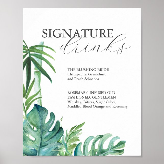 Signature Drinks 8x10 Tropical Wedding Sign (Front)