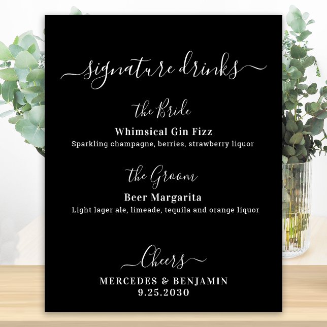 Signature Drinks Black Personalised Wedding Bar Poster (Creator Uploaded)