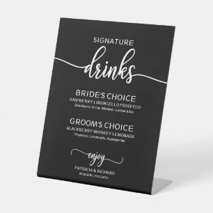 Signature Drinks Black White Script Wedding Sign