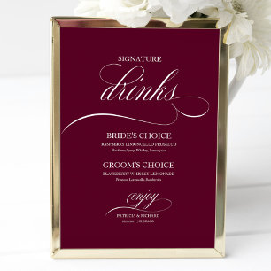Signature Drinks Burgundy Marsala Wedding Sign