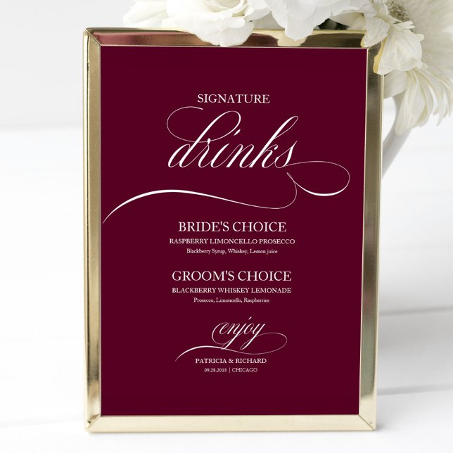 Signature Drinks Burgundy Marsala Wedding Sign (Creator Uploaded)